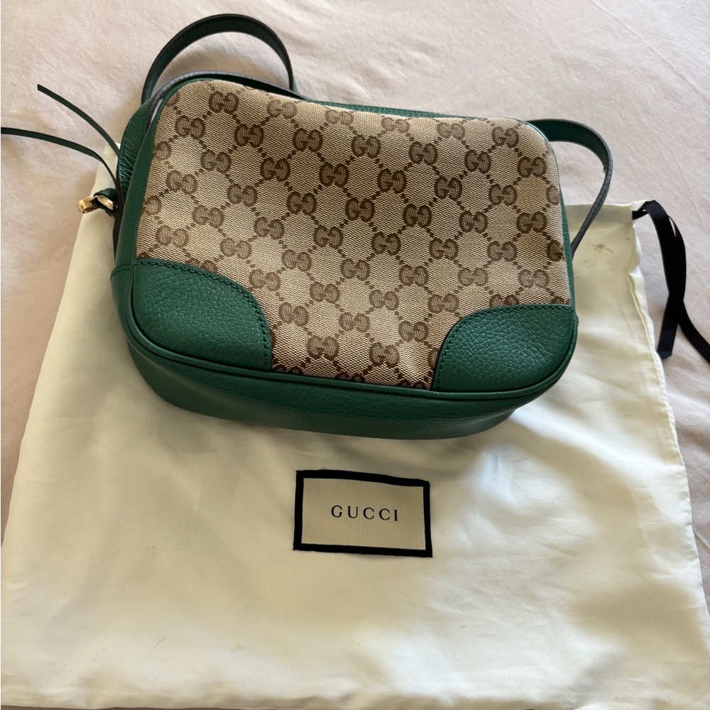 Gucci Green and Tan Crossbody Bag/ Canvas and Leather